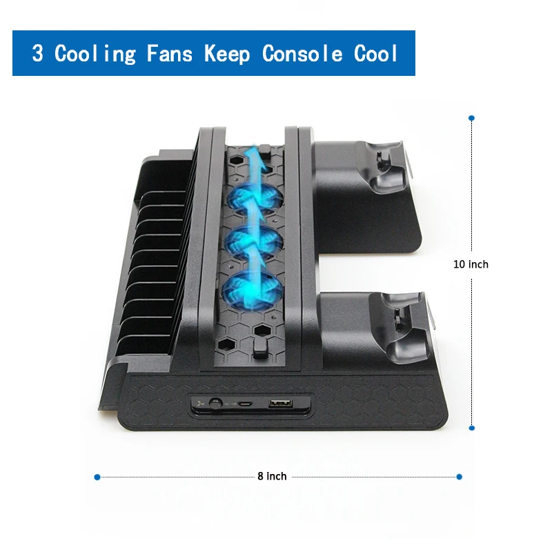 

For PS4/PS4 Slim Vertical Stand with Cooling Fan Dual Controller Charger Charging Station For SONY Playstation 4 Cooler
