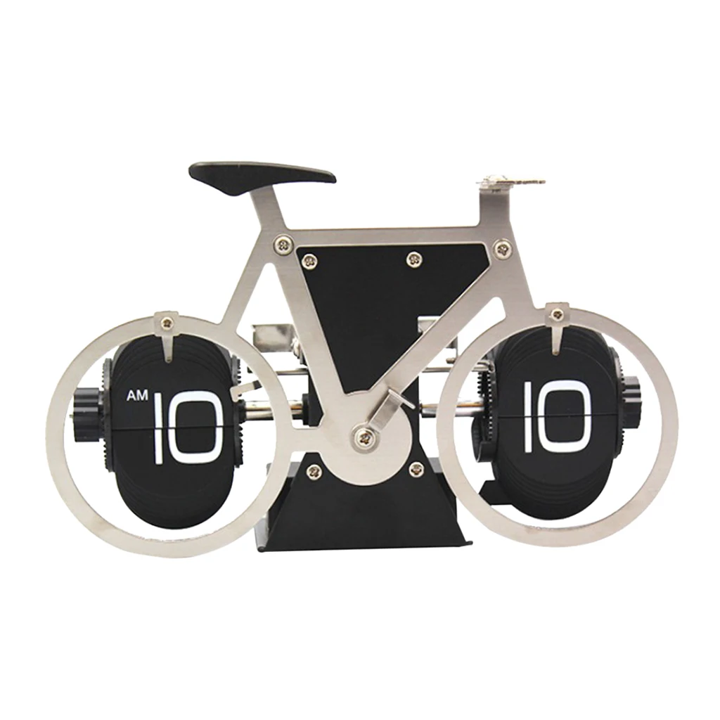 Modern Page Turning Bicycle Desk Clock Decoration Office Shelf Clock Home Decorative Artwork Tabletop Decor For Kids Children 