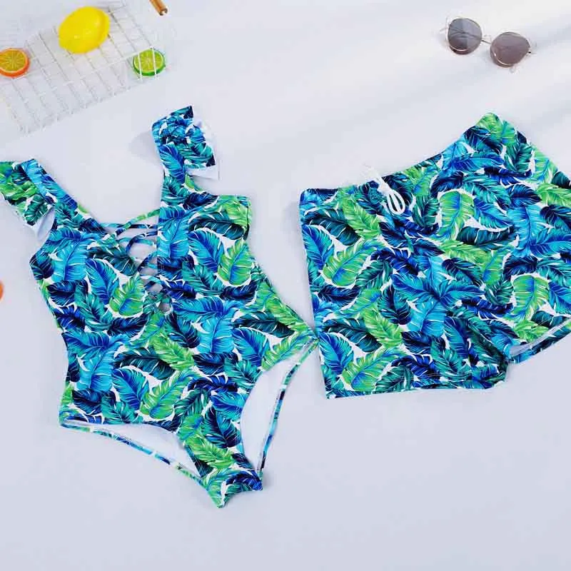 

Swimsuit Women Swim Suit Swimsuits One Piece Shorts For Man Blue Swimwear Woman 2019 Monokini Couple Swimming Suit Bathing Suit