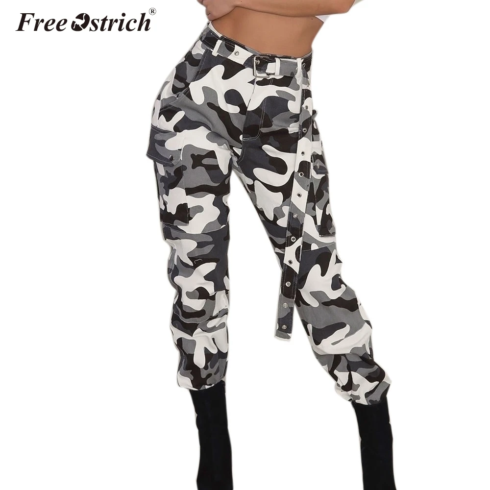 Free Ostrich Camouflage Pants Women High Waist Pantalon Femme Trouser