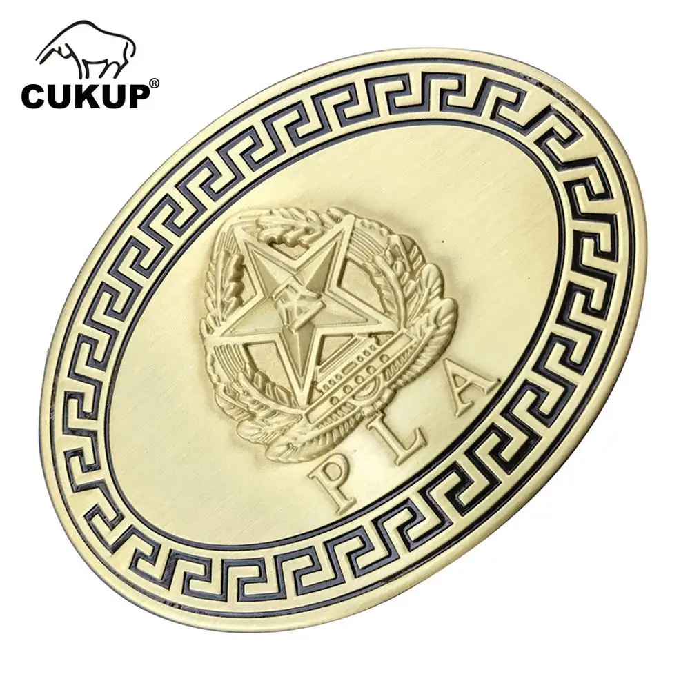 

CUKUP DIY 3D Solid Brass Belts Buckles Chinese Army Ellipse Pattern Ball Embossed Brass Belt Buckle 2018 New Designers BRK008