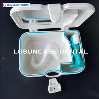

LOSUNCARE 1pc Portable Storage box Denture False Teeth Case With Mirror and Clean Brush