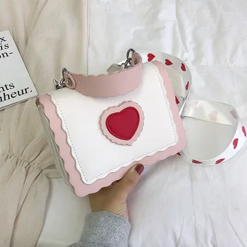 

Sweet lady small square bag fashion handbag wave irregular broadband love handbag wild contrast color shoulder messenger bag