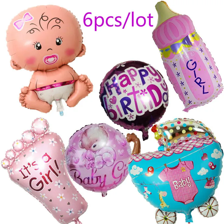 

Mixed 6pcs/lot Baby Helium Foil Balloons Globos Baby Shower Ballon Baby Girl 1st Birthday Party supplies baloes metalicos