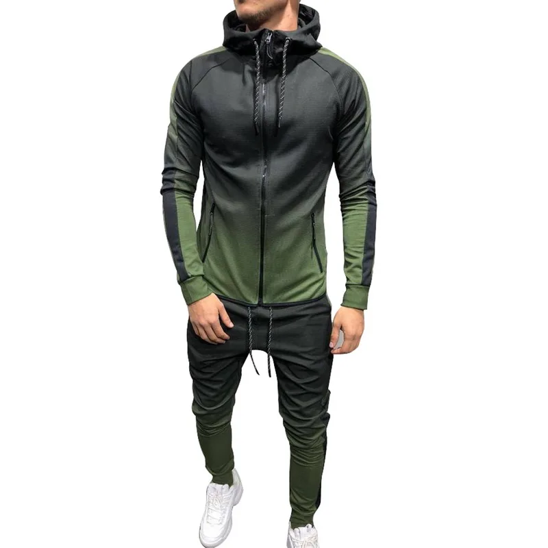 Reviews SHUJIN Zipper Tracksuit Men Set Sporting 2 Pieces Sweatsuit Men Clothes Printed Hooded Hoodies Jacket Pants Track Suits Male