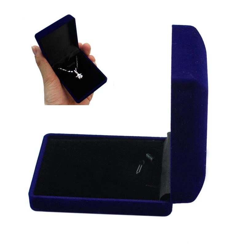 New Vintage Velvet Plastic Royal Blue Jewelry Box Gift for Ring Bracelet Necklace