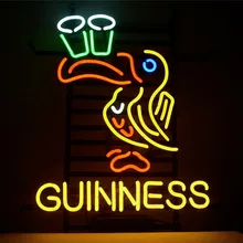 Неоновая вывеска для GUINNESS IRISH LAGER ALE TOUCAN, Настоящая стеклянная пивная барная витрина кафе, уличные световые знаки 17*14"