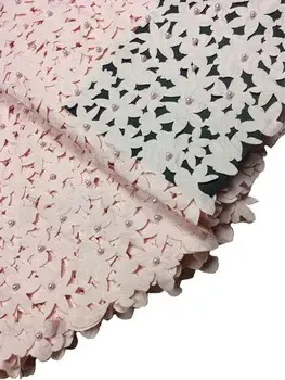 

2017 Latest French Nigerian Laces Fabric High Quality beaded Tulle African Laces Fabric Wedding African French Tulle Lace pink