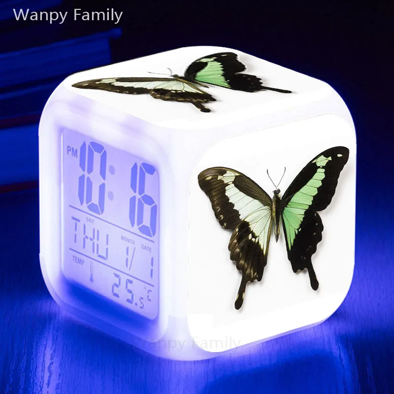 

Very Beautiful Butterfly Alarm Clock 7 Color LED Glowing Digital Alarm Clock Kids Gift Multifunction Flash Watche Clock