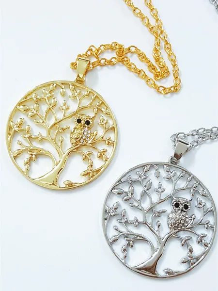 

Cute Crystal Animal Owl Pendant Necklace Link Chain Tree of life Jewelry Silver Gold Owl for Women Girls Gift Female collares