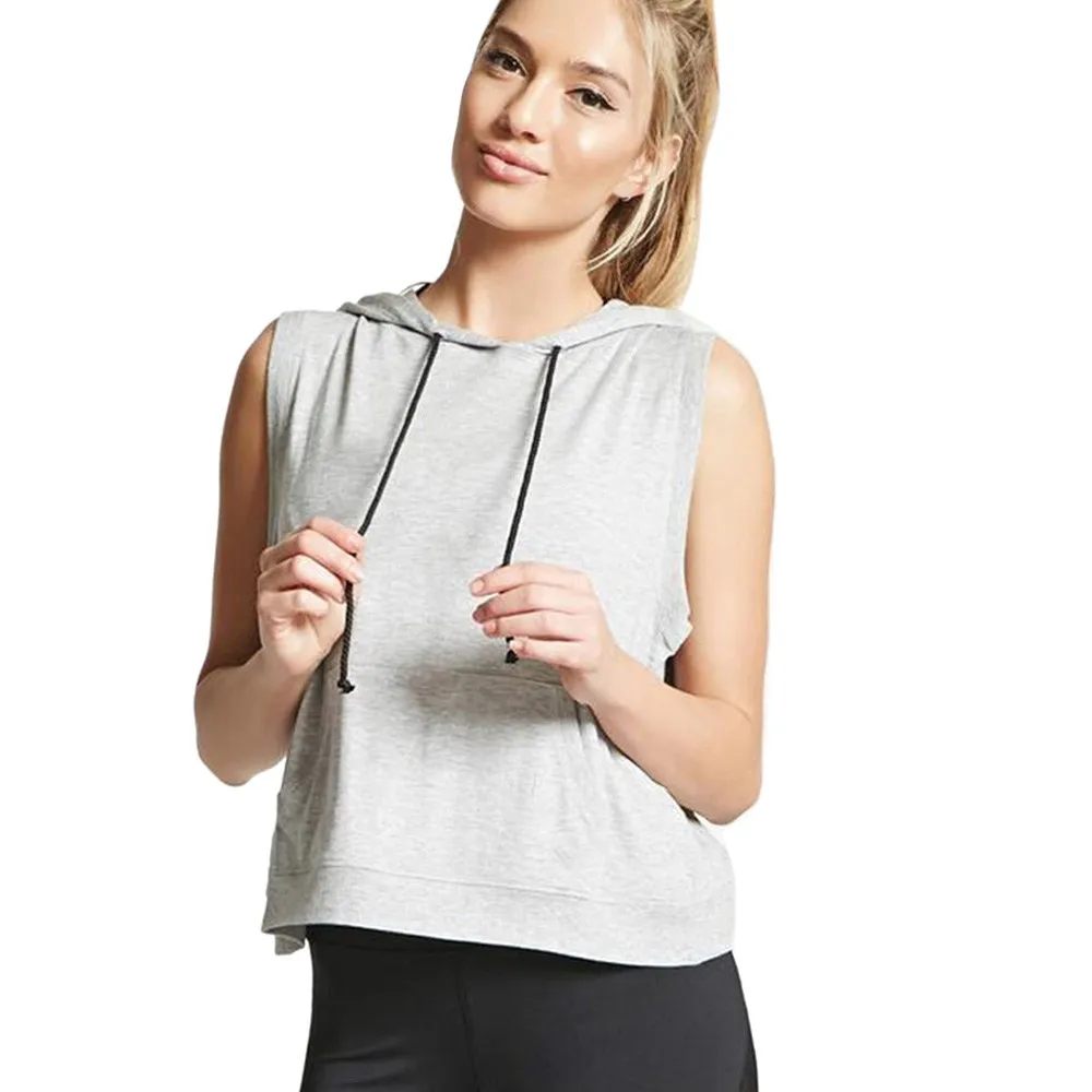 

FEITONG Fashion Slit Sleeveless Women's Hooded Shirt harajuku T-Shirt Top women's Clothes Tee XLwholesale#ES