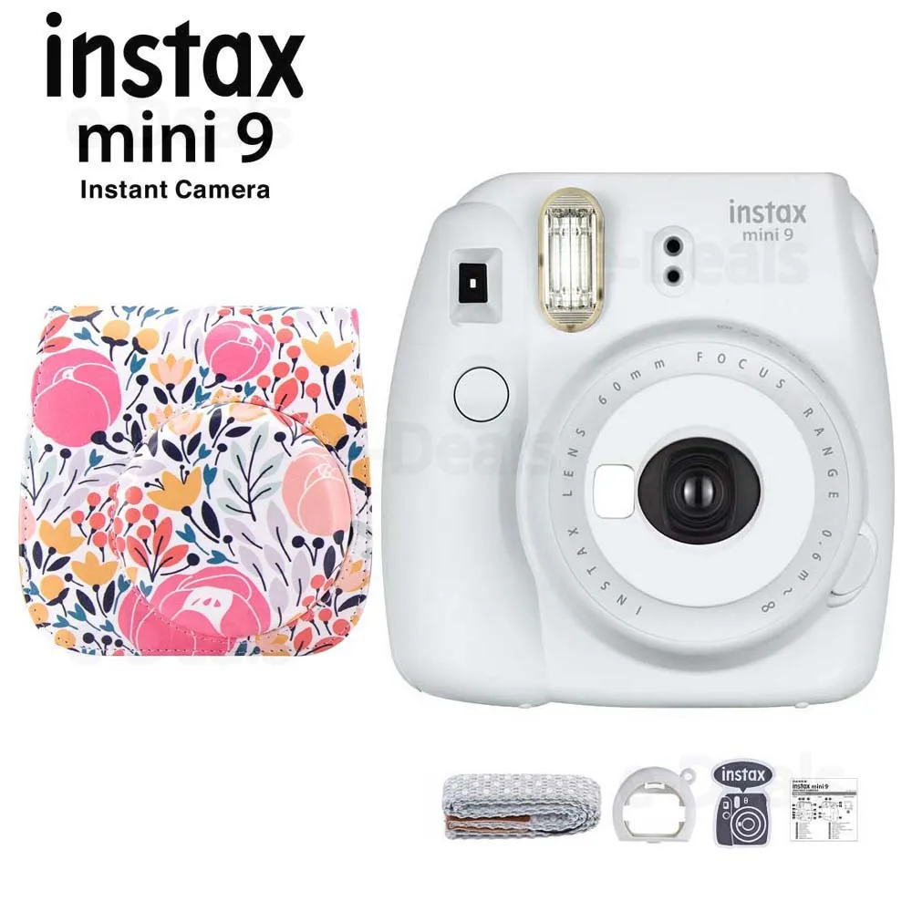 Фотокамера моментальной печати Fujifilm Instax Mini 9 дымчато-белый+ качественный мягкий чехол из искусственной кожи с плечевым ремнем - Цвет: Cam w P Forest Case