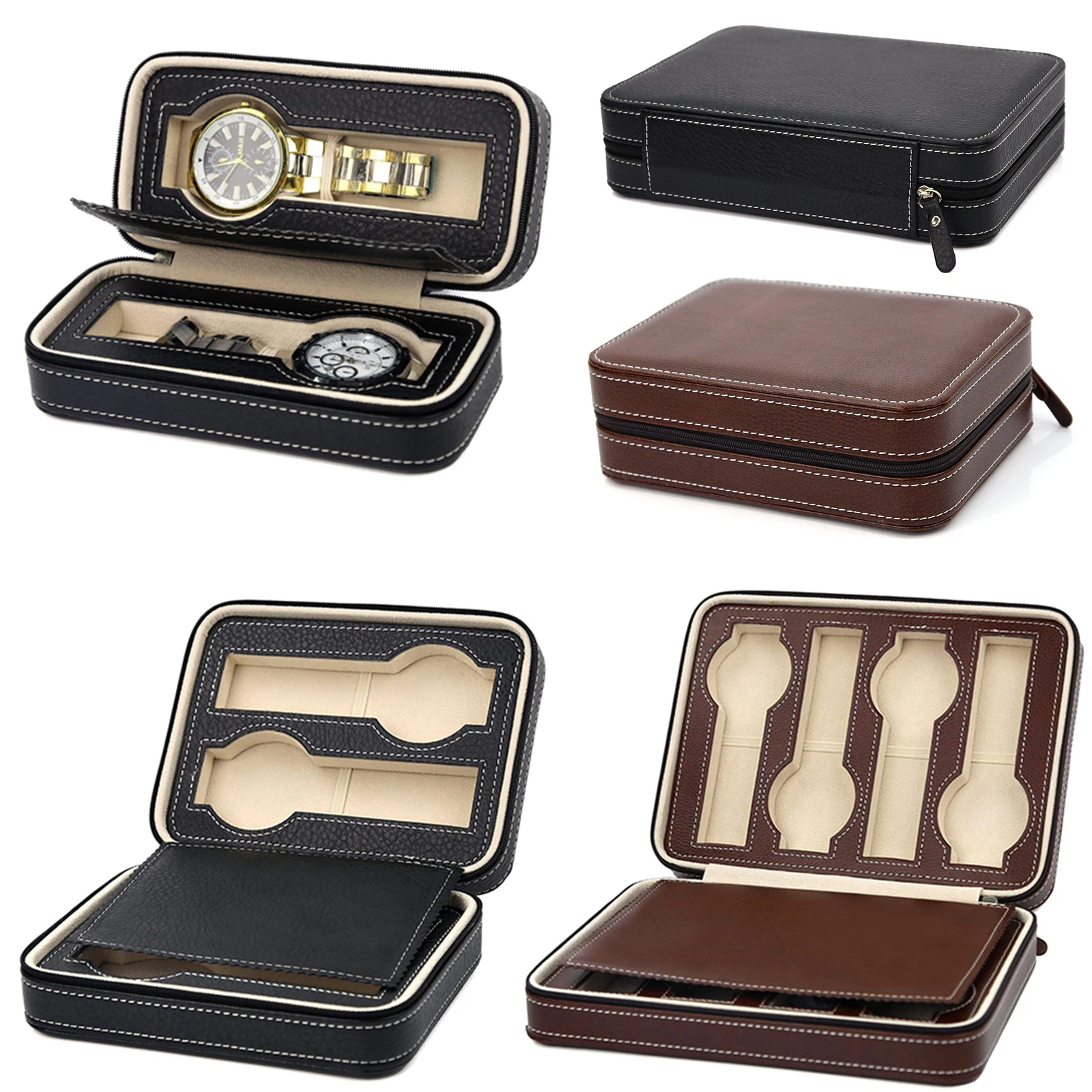 

Portable PU Leather 2/4/8 Slot Watch Box Display Case Storage Watch Organizer Holder Zipper Exquisite and Durable To Lover D25