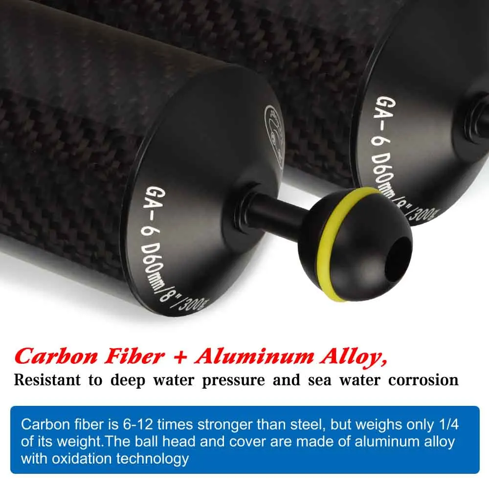 Braço de Fibra de Carbono Aquático Float Flutuabilidade Dupla Bola Flutuante Braço Mergulho Underwater Câmera Bandeja - Image 5