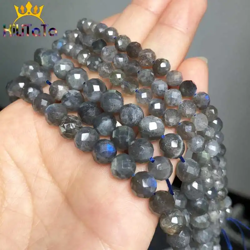 Natural Grey Labradorite Beads Faceted Loose Stone Beads For DIY Making Bracelet Necklace Jewelry Accessories 7.5'' 6mm/8mm