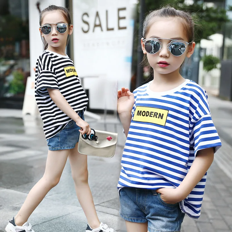 

Toddler Child Summer Short Sleeve T-Shirt Kids Cotton Striped T Shirts for Baby Girl TShirt Girl Tops 6 7 8 9 10 Years