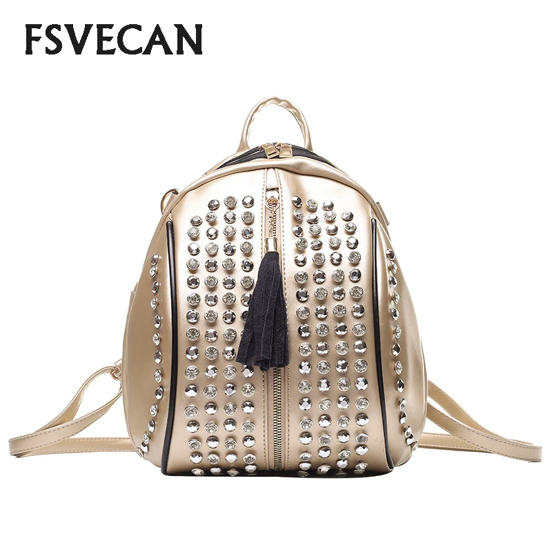 

2019 diamond Women rivet Backpack Teenage Girls Large Capacity Mochils Mujer 2019 Bags Bling Rucksack Children School Bagpack