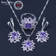 Русский стиль элегантный дизайн большие квадратные полусеребряные серьги-капельки фиолетовый 3 шт 925 стерлингового серебра Ювелирные наборы для женщин подарок
