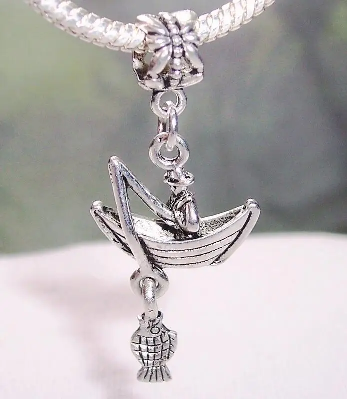 Wholesale 40Pcs Alloy Silver Fisherman Boat Fishing Fish Sport Dangle