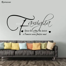 Семейная любовь цитаты в итальянском стикер на стену Murali Frasi Famiglia Adesivi Da Parete Scritta Famouse Love Наклейка на стену с цитатами H513