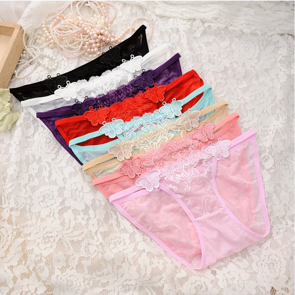 

Women Panties Underwear feminine plastic body embroidery butterfly knot lady panties lace low waist new lingerie Eight colors