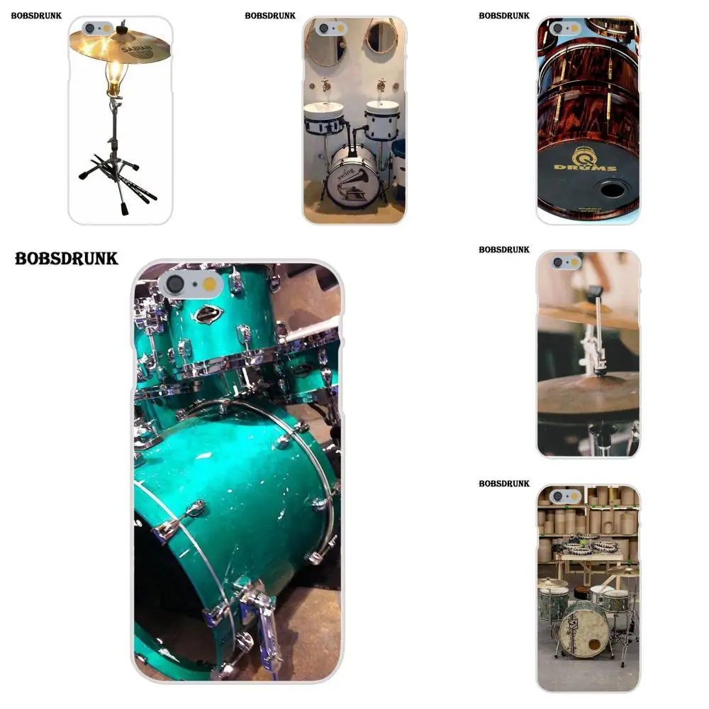 

EJGROUP Soft Silicone TPU Transparent Fashion Phone Case Cover For iPhone 4 4S 5 5C SE 6 6S 7 8 Plus X Cymbal Drums Music