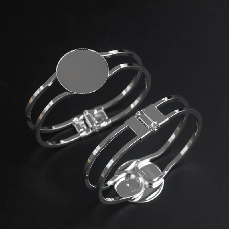 

High Quality 20mm Silver Plated Oval Bangle Base Bracelet Blank Findings Tray Bezel Setting Cabochon Cameo (08261)