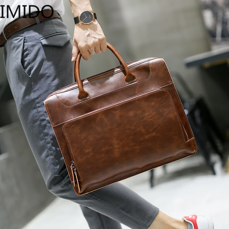 IMIDO العلامة التجارية الرجال حقيبة يد مجنون الحصان بو الجلود رسول السفر حقيبة الأعمال الرجال حمل عارضة Crossbody حقائب