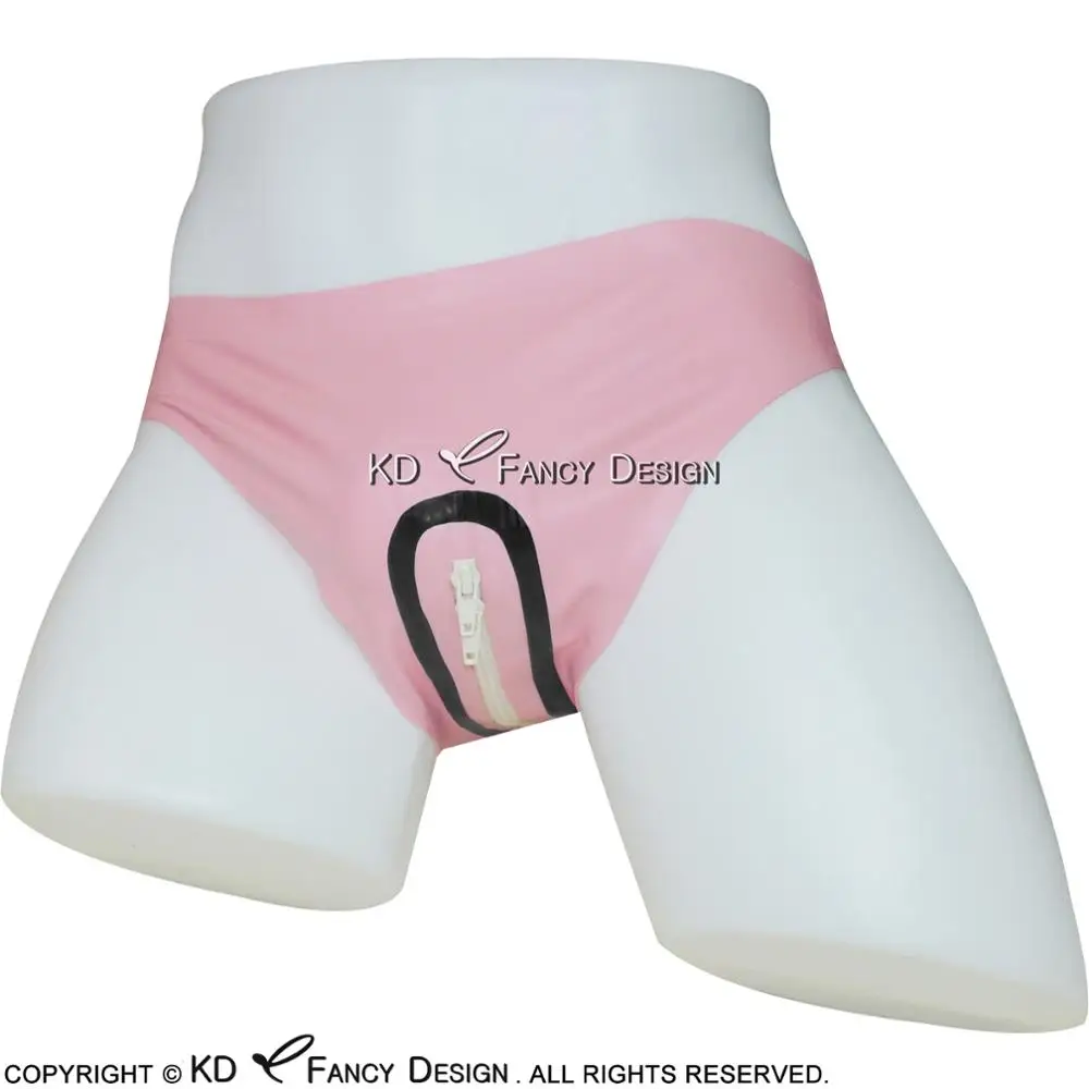 

Pink With Black Trims Sexy Latex Briefs With Crotch Zip Rubber Underwears Panties Underpants Pants Panty DK-0092