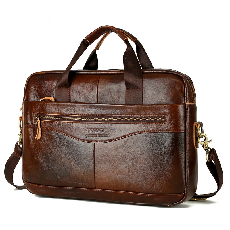 Luxury Cowhide Genuine Leather Men Briefcases Fashion Laptop Hand Bag For Male Shoulder Bags