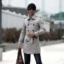 Серая мужская одежда 219, осенняя куртка, повседневная верхняя одежда, тонкое длинное пальто для мужчин, весна и осень, мужской Тренч, пальто для мужчин