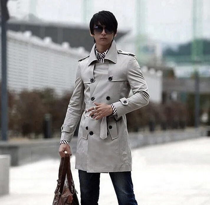 Grey Men's clothing 219 autumn jacket casual outerwear thin long coat men spring and autumn mens trench coat for men overcoat