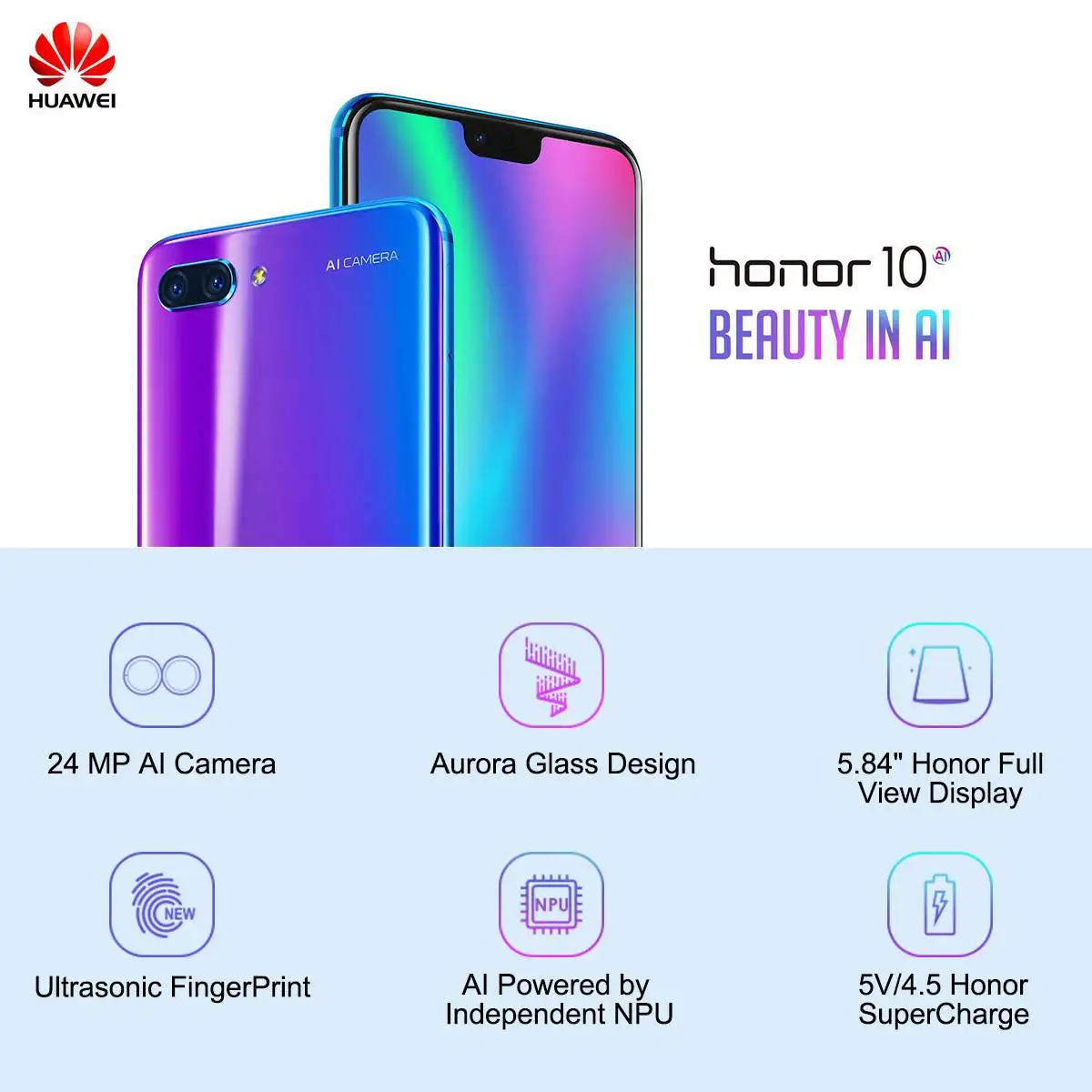 Honor 10 4+ 128G COL-L29 Android 8,1 смартфон 5,84 ''NFC мобильный телефон процессор AI Быстрая зарядка камера 24 МП 3400 мАч