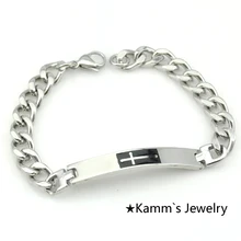 AMUMIU Новая Мода Манжеты браслеты Мужские Серебряный Крест Из Нержавеющей Стали ID Горячие Продажи Тяжелых Прохладно, для Байкеров, подарок, дети ювелирные изделия, KB087