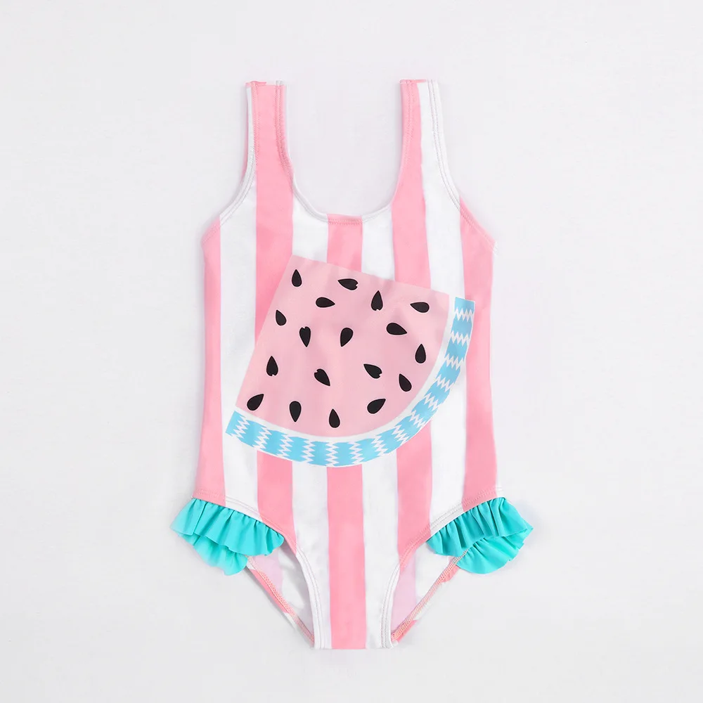 

Baby Girls Summer Swimsuits Watermelon printed One Piece Striped Kids Swimwear Suspenders Girls Clothes