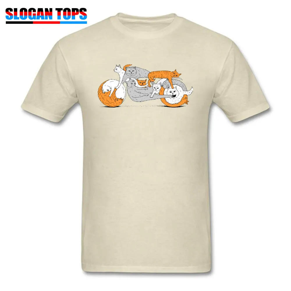 100% Cotton Men Short Sleeve Normal T-shirts Custom Tops Shirts Family Party O Neck Tshirts Drop Shipping Funny Biker Cat Cafe Racer Motorcycle Kitten beige
