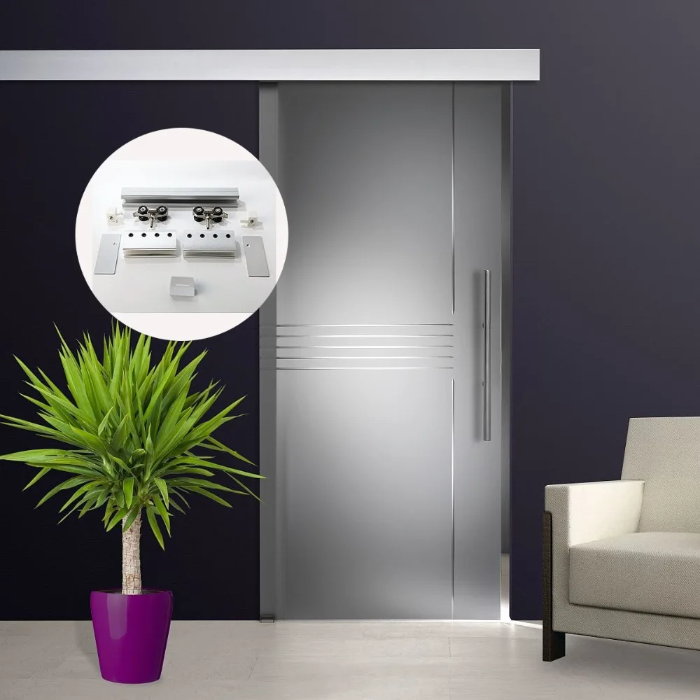 

4.9/5.6/6/7.2/8.2FT Aluminium alloy frameless brushed silver colour barn sliding glass door system