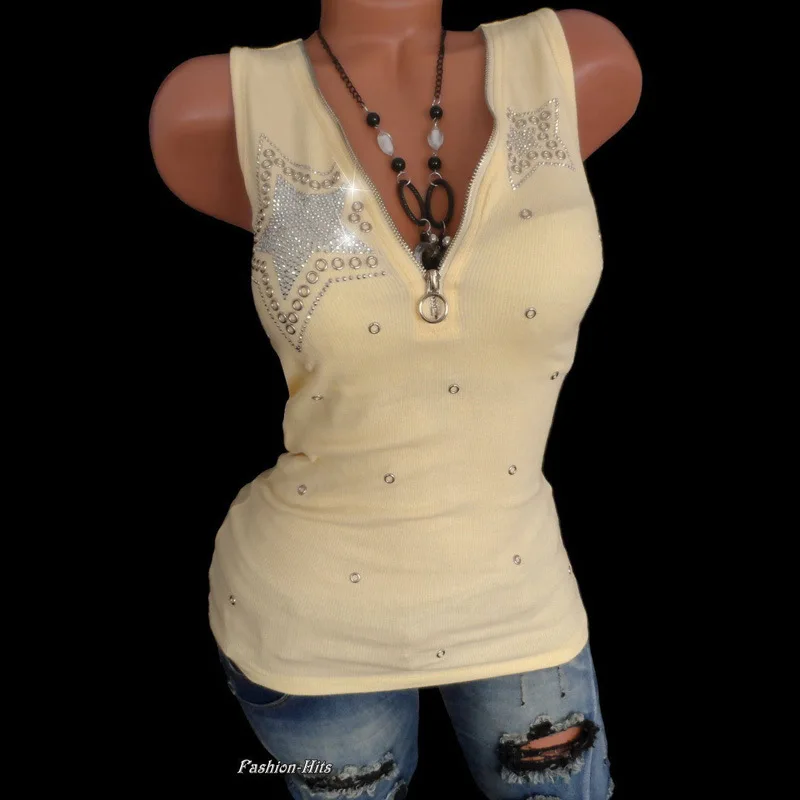 Good Stretch 5 Stars Beading Tee Cotton T-Shirt Women Summer T Shirts Sexy Zipper V Neck Sleeveless Top Black Plus Size 5XL Vest Good Stretch 5 Stars Beading Tee Cotton T-Shirt Women Summer T Shirts Sexy Zipper V Neck Sleeveless Top Black Plus Size 5XL Vest