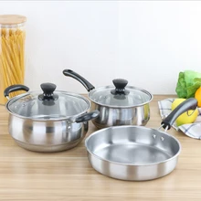 Кастрюли для супа и стока, сковорода для молока, кастрюля для супа, утолщенная Бытовая кастрюля из нержавеющей стали с антипригарным покрытием, набор из трех предметов