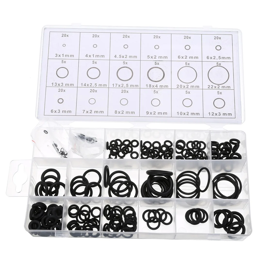 

225pcs Black Rubber O-Ring Rubber Gaskets Washer Gasket Sealing Ring 18 Different Sizes Assortment Kit With Box