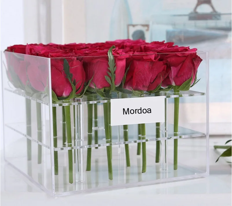 

Eternal Red Rose In Crystal Acrylic Flower Box Artificial Fake Soap Flowers Valentines Day Gift For Women Wedding Decoration