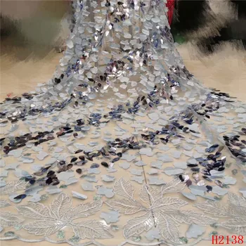 

Latest French Nigerian Laces Fabric 2019 High Quality Tulle African Laces Fabric Wedding Sequins lace fabric HJ2138-1