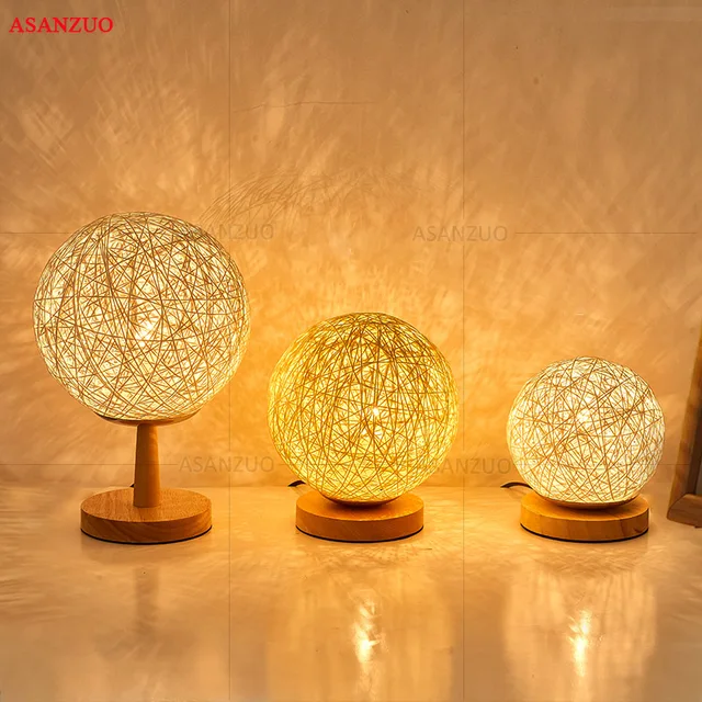 Rattan Desk Lamp Bedside Table Us Eu Plug Dimmable Rattan Desk Lamp Bedside Table Us Eu Plug Dimmable Bedroom Decoration Night Light Creative Birthday Kids Gift