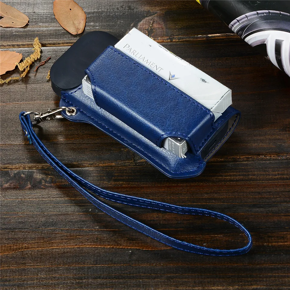 Роскошная кожаная сумка для IQOS 2,4 чехол для IQOS 2,4 Plus аксессуары для электронных сигарет защитный чехол для переноски+ Модный ремешок - Цвет: Blue