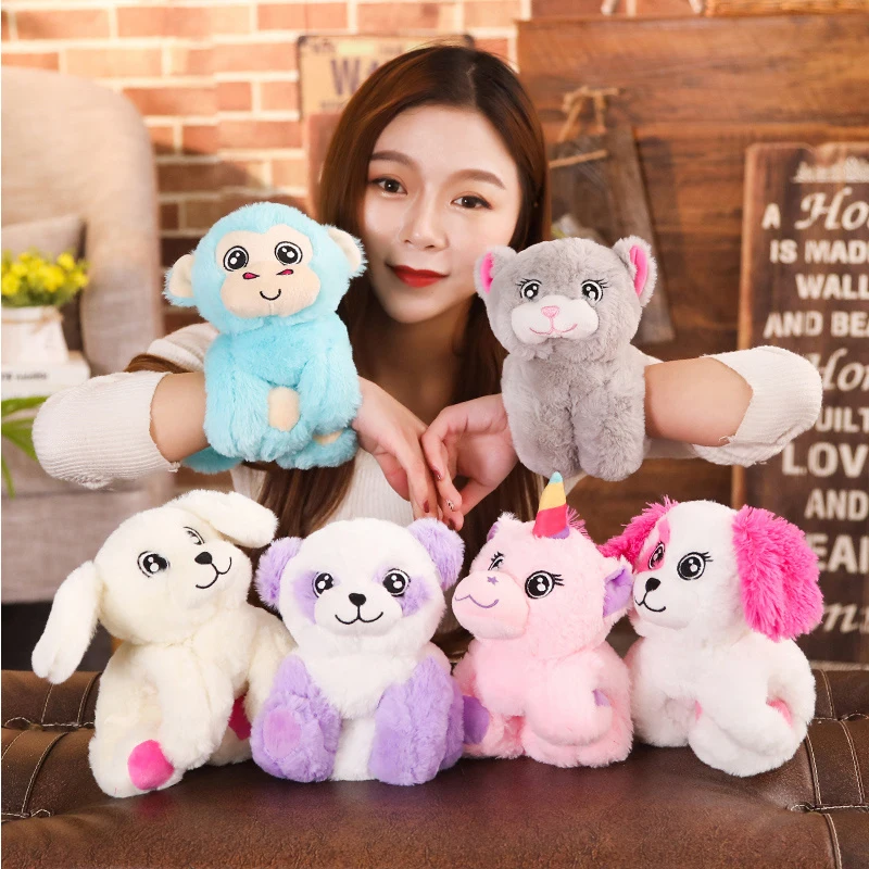 

Unicorn Arm Huggers Stuffed Animal Kids Toy Slap Bracelet Kitty Puppy Dog Monkey Plush Toys soft gifts for kids baby wrist band