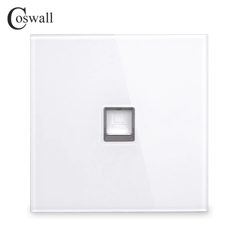 Coswall 2018 New Arrival Crystal Tempered Glass Panel RJ45 Internet Jack Wall Data Socket Computer Outlet