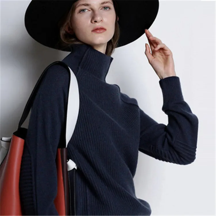 Водолазка из чистого кашемира, толстый вязаный женский модный однотонный Свободный пуловер, свитер, S-XL, розничная и