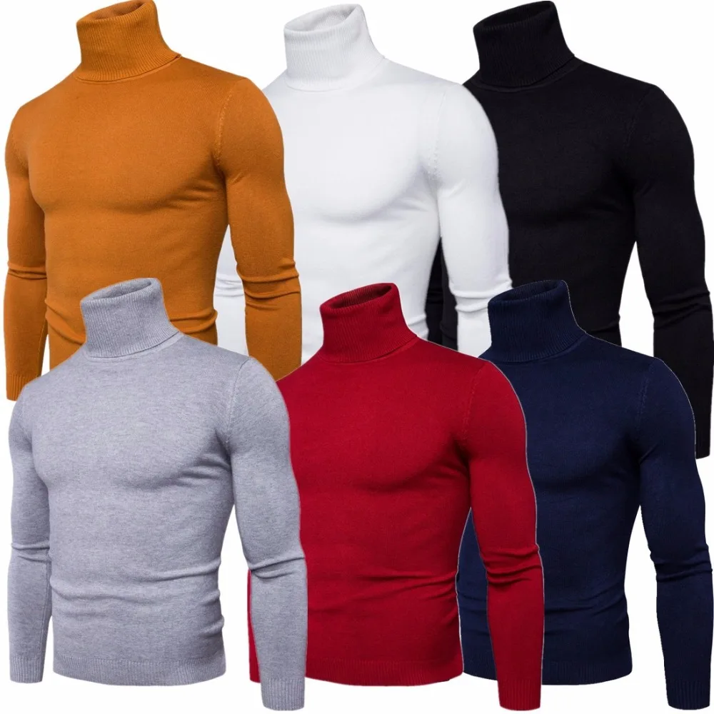 Осенне-зимние мужские свитера с высоким воротом, модный однотонный пуловер с длинным рукавом, свитера для мужчин, Повседневная теплая одежда