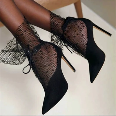 

Fashion ladies high heels 2018 pointed ankle straps mesh high heels ladies high heels 7cm 9cm white black high heels women's sho