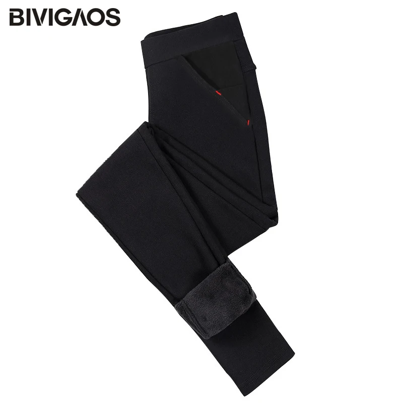 BIVIGAOS осенне-зимние Мода и досуг женские корейские плотные теплые эластичные узкие брюки с карманами с красной вышивкой черные леггинсы бархатные джеггинсы брюки